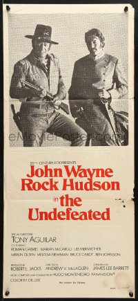 8r978 UNDEFEATED Aust daybill 1969 great cowboy western portrait of John Wayne & Rock Hudson!