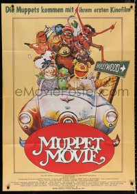 8r251 MUPPET MOVIE German 33x47 1980 Jim Henson, different image of Kermit the Frog in standoff!