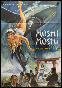 8r379 HELLO HELLO JAPAN German 1961 great travel documentary, topless diver & shark art!