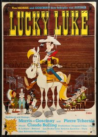 8r416 LUCKY LUKE German 1972 Daisy Town, great western cartoon artwork of cowboy on horse!