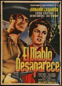 8r085 EL DIABLO DESAPARECE Mexican poster 1957 dramatic art of Fernando Casanova & Linda Cristal!