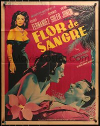 8r091 FLOR DE SANGRE Mexican poster 1951 great romantic love triangle art, flower of blood!