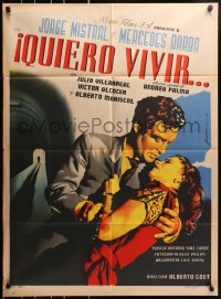 8r103 QUIERO VIVIR Mexican poster 1953 art of Jorge Mistral & Meche Barba by Juanino!