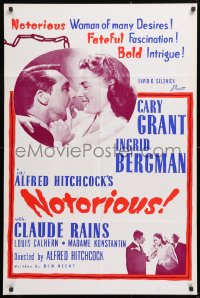 8r636 NOTORIOUS Aust 1sh R1960s Cary Grant & Ingrid Bergman, Alfred Hitchcock classic, different!