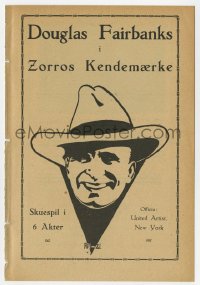 8s165 MARK OF ZORRO Danish program 1921 different art of hero Douglas Fairbanks with cowboy hat!