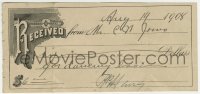 8s072 DANCING LESSON RECEIPT 3x6 receipt 1908 it cost $6 to take classes to learn how to dance!