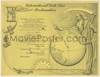 8s046 INTERNATIONAL DATE LINE PROCLAMATION 9x11 promo card 1955 art of Father Time with globe!