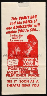 8s016 MARK OF THE DEVIL vomit bag 1970 this movie is guaranteed to upset your stomach!