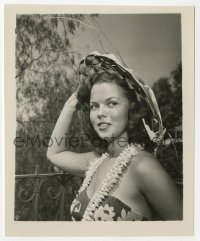 8s067 SHIRLEY TEMPLE 4x5 photo 1940s c/u as a teenager in tropical sarong, lei & woven hat!