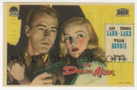 8s204 BLUE DAHLIA Spanish herald 1949 close up art of Alan Ladd with gun & sexy Veronica Lake!