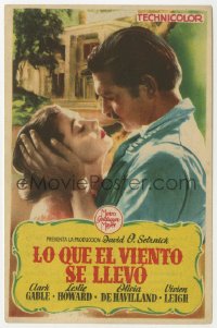 8s236 GONE WITH THE WIND Spanish herald R1953 different romantic c/u of Clark Gable & Vivien Leigh!