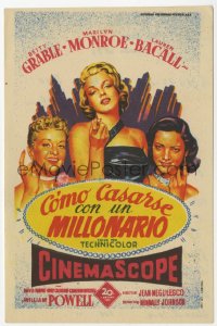 8s246 HOW TO MARRY A MILLIONAIRE Spanish herald 1954 Soligo art of Marilyn Monroe, Grable & Bacall!