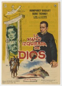 8s259 LEFT HAND OF GOD Spanish herald 1960 different art of priest Humphrey Bogart & Gene Tierney!