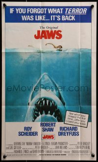 8s035 JAWS Topps poster 1981 Steven Spielberg classic, Kastel art of shark attacking swimmer!