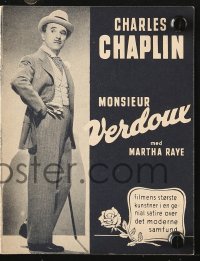 8s169 MONSIEUR VERDOUX Danish program 1948 Charlie Chaplin as modern French Bluebeard, different!