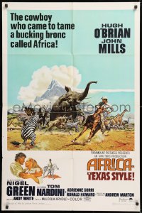 8t020 AFRICA - TEXAS STYLE 1sh 1967 art of Hugh O'Brian roping zebra by stampeding animals!