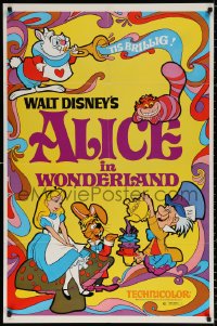 8t024 ALICE IN WONDERLAND 1sh R1974 Walt Disney, Lewis Carroll classic, cool psychedelic art!