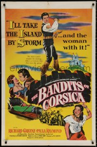 8t057 BANDITS OF CORSICA 1sh 1953 Richard Greene will take the island by storm & Paula Raymond w/it!