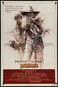 8t060 BARBAROSA 1sh 1982 great art of Gary Busey & Willie Nelson with smoking gun by G.T. Suj!