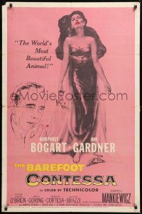 8t061 BAREFOOT CONTESSA 1sh 1954 Humphrey Bogart & art of sexy full-length Ava Gardner!