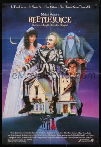 8t070 BEETLEJUICE 1sh 1988 Tim Burton, Ramsey art of Michael Keaton, Baldwin & Geena Davis!