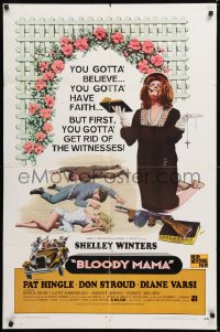 8t100 BLOODY MAMA int'l 1sh 1970 Roger Corman, AIP, crazy Shelley Winters w/Bible and tommy gun!
