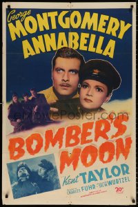 8t104 BOMBER'S MOON 1sh 1943 c/u of George Montgomery in uniform with pretty Annabella!