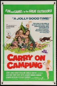 8t139 CARRY ON CAMPING 1sh 1971 Sidney James, English nudist sex, wacky outdoors artwork!