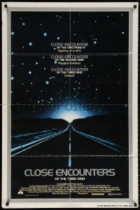 8t167 CLOSE ENCOUNTERS OF THE THIRD KIND 1sh 1977 Spielberg's sci-fi classic, silver border design