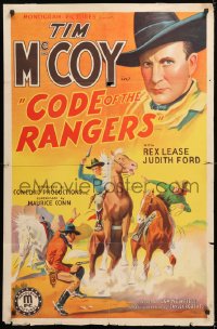 8t171 CODE OF THE RANGERS 1sh 1938 Tim McCoy, Rex Lease, wonderful western artwork!