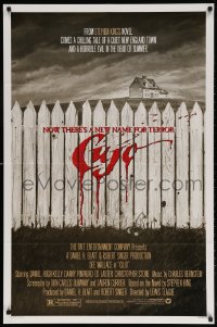 8t193 CUJO 1sh 1983 Stephen King, horrifying artwork of bloody fence & house by Robert Tanenbaum!