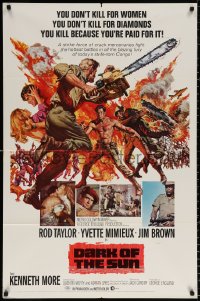 8t197 DARK OF THE SUN int'l 1sh 1968 artwork of Rod Taylor charging with chainsaw by Frank McCarthy!