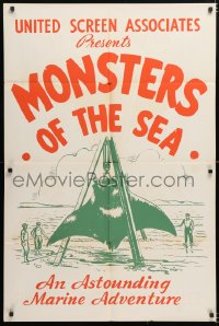 8t222 DEVIL MONSTER 1sh R1930s Monsters of the Sea, cool artwork of giant manta ray!