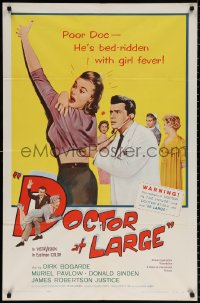 8t235 DOCTOR AT LARGE 1sh 1957 Dr. Dirk Bogarde is bed-ridden with girl fever!