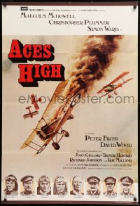 8t016 ACES HIGH English 1sh 1976 Malcolm McDowell, really cool WWI airplane dogfight art!