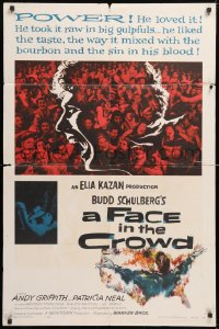 8t282 FACE IN THE CROWD 1sh 1957 Andy Griffith took it raw like bourbon & sin, Hofmann art!