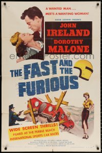8t290 FAST & THE FURIOUS 1sh 1954 John Ireland, Doroth Malone, high speed car racing excitement!