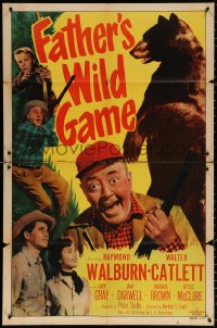 8t293 FATHER'S WILD GAME 1sh 1950 Raymond Walburn, Walter Catlett, great image hunting giant bear!