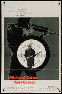 8t344 GET CARTER 1sh 1971 cool different image of Michael Caine w/ shotgun & sniper with rifle!