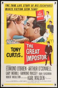 8t368 GREAT IMPOSTOR 1sh 1961 Tony Curtis as Waldo DeMara, who faked being a doctor, warden & more!