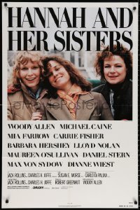 8t382 HANNAH & HER SISTERS 1sh 1986 Woody Allen, Mia Farrow, Carrie Fisher, Barbara Hershey