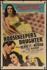 8t423 HOUSEKEEPER'S DAUGHTER 1sh R1946 Hal Roach, sexy Joan Bennett has dangerous curves ahead!