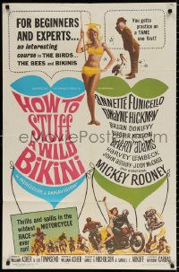 8t426 HOW TO STUFF A WILD BIKINI 1sh 1965 Annette Funicello, Buster Keaton, motorcycle & bikini art