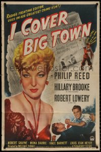 8t436 I COVER BIG TOWN 1sh 1947 mystery from radio, super close up of sexy Hillary Brooke!