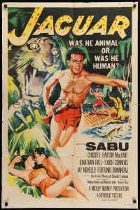 8t463 JAGUAR 1sh 1955 art of sexy Chiquita, Sabu in jungle and ferocious big cat!
