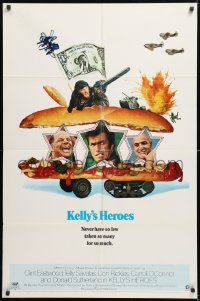 8t485 KELLY'S HEROES style B 1sh 1970 Clint Eastwood, Savalas, Rickles, & Sutherland in a sandwich!