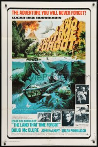 8t500 LAND THAT TIME FORGOT 1sh 1975 Edgar Rice Burroughs, cool George Akimoto dinosaur art!