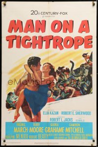 8t552 MAN ON A TIGHTROPE 1sh 1953 directed by Elia Kazan, circus performer Terry Moore!
