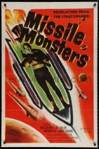 8t590 MISSILE MONSTERS 1sh 1958 aliens bring destruction from the stratosphere, wacky sci-fi art!