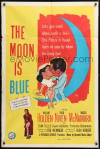 8t597 MOON IS BLUE 1sh 1953 William Holden, Maggie McNamara is a virgin, directed by Otto Preminger!
